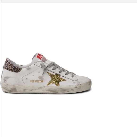 Golden Goose Shoes - Golden Goose White Leather Sneakers with Gold Glitter Star and Leopard Heel